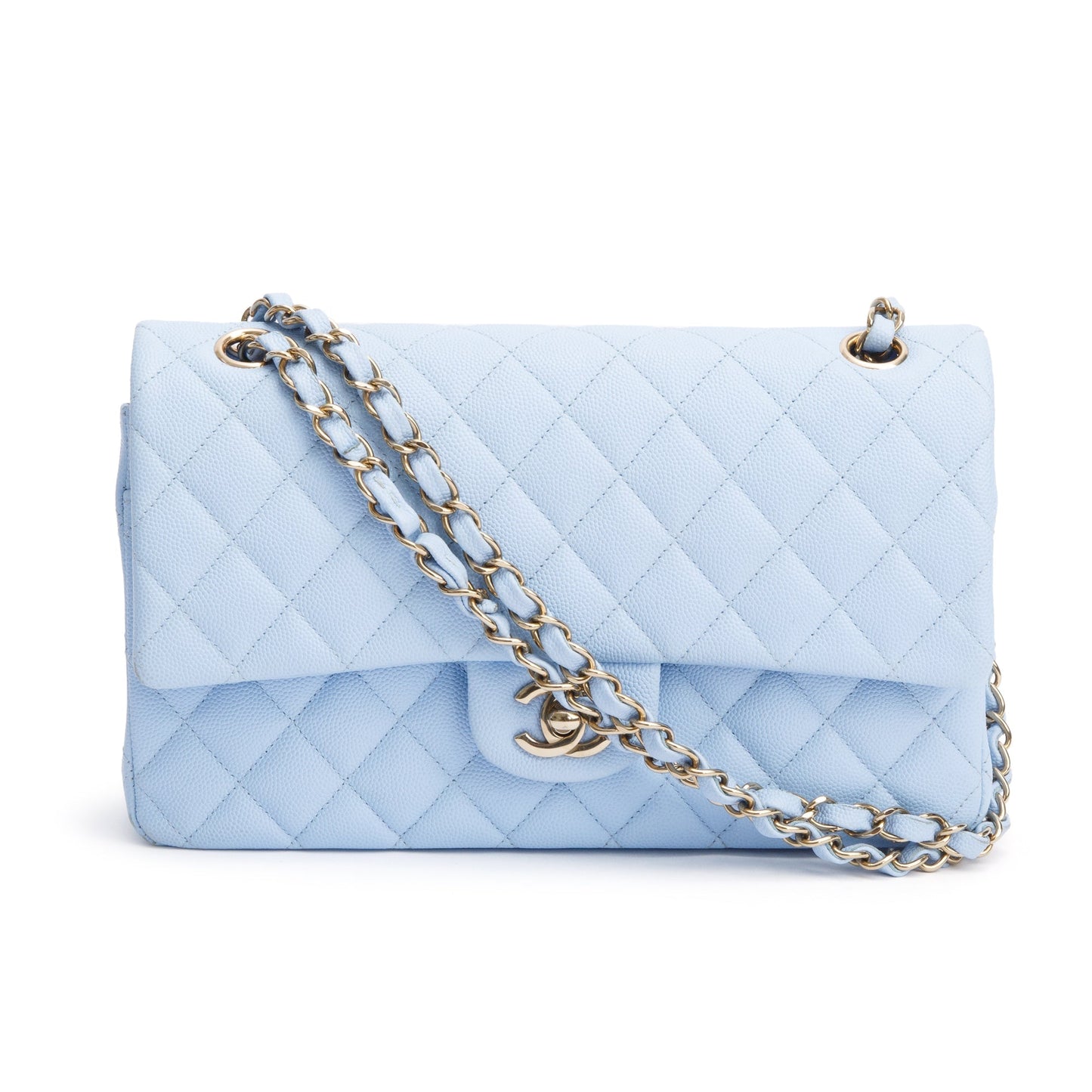 Chanel Light Blue Quilted Caviar Leather Classic Medium Double Flap Bag