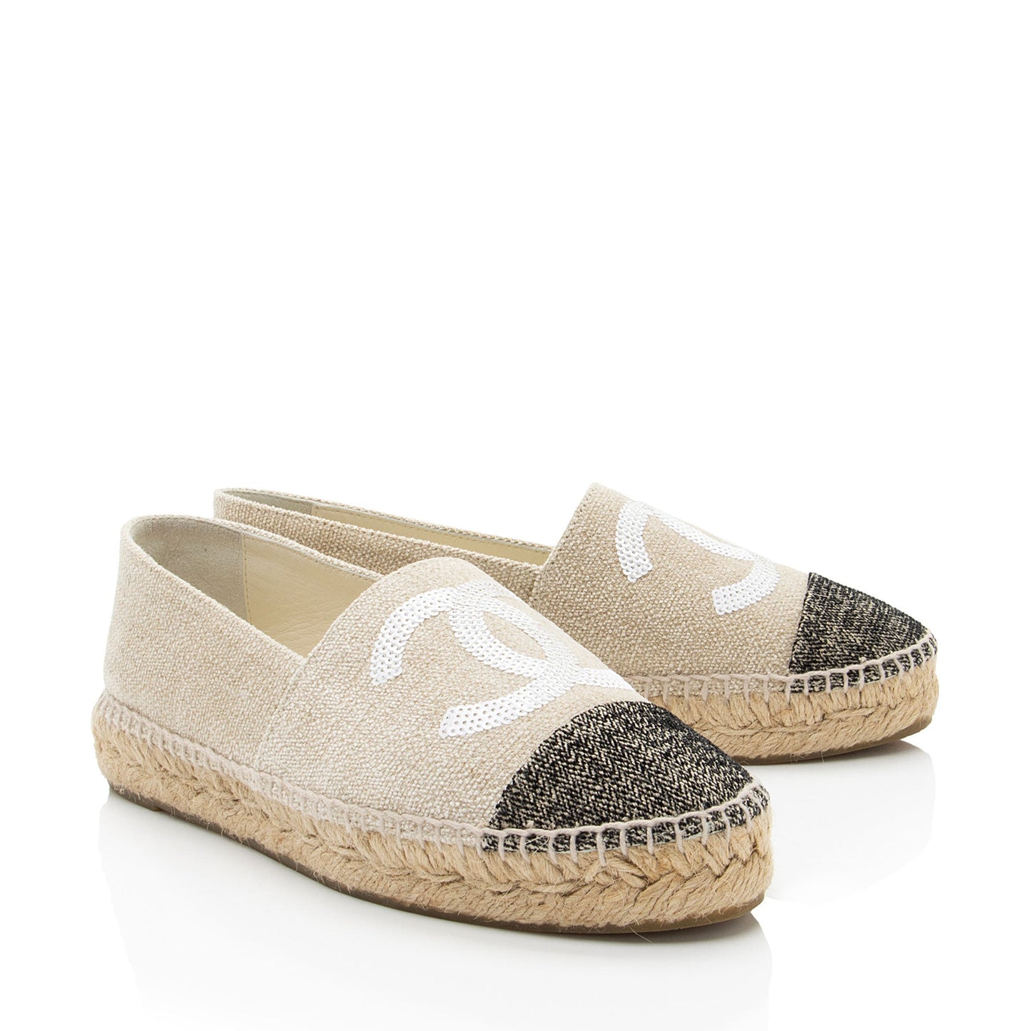 Chanel Linen Sequin CC Espadrilles - Size 6 / 36