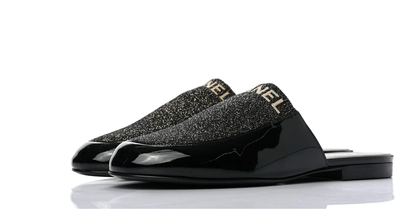 CHANEL PATENT MULES SLIDES