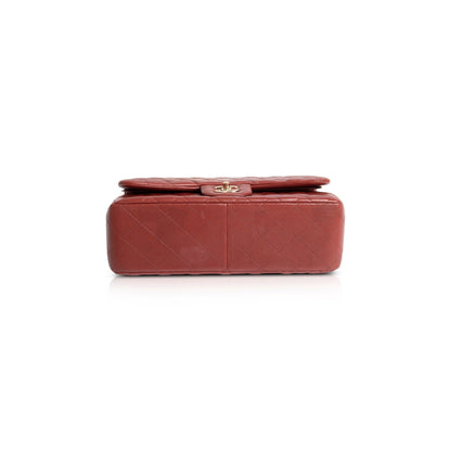 Chanel Maroon Lambskin Classic Jumbo Double Flap Bag