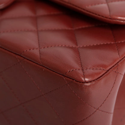 Chanel Maroon Lambskin Classic Jumbo Double Flap Bag