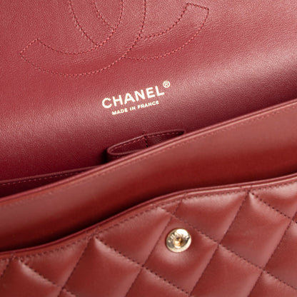 Chanel Maroon Lambskin Classic Jumbo Double Flap Bag