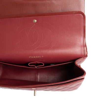 Chanel Maroon Lambskin Classic Jumbo Double Flap Bag