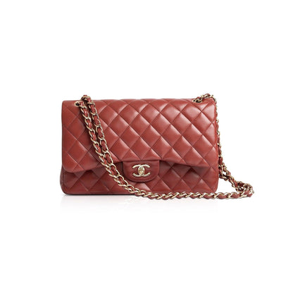 Chanel Maroon Lambskin Classic Jumbo Double Flap Bag