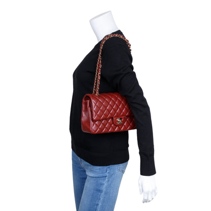 Chanel Maroon Lambskin Leather Classic Medium Double Flap Bag