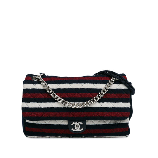 Chanel Maxi Multicolor Stripe Jersey Rope Flap (SHG-qrO2iH)