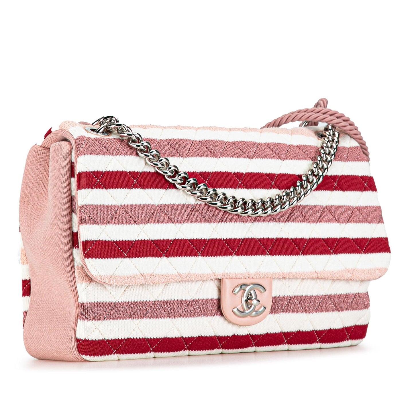 Chanel Maxi Stripe Jersey Felt and Rope Flap (SHG-64cbwe)