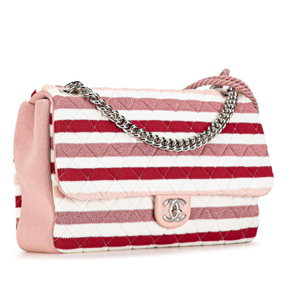 Chanel Maxi Stripe Jersey Felt and Rope Flap (SHG-64cbwe)