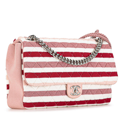 Chanel Maxi Stripe Jersey Felt and Rope Flap