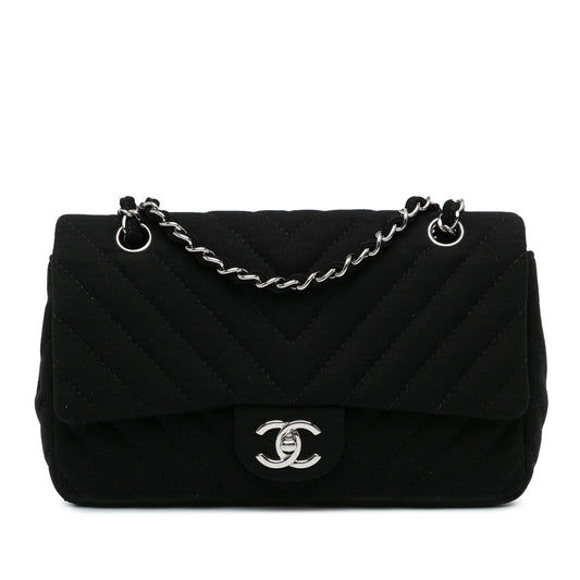 Chanel Medium Chevron Quilted Jersey Single Flap (SHG-ZhE9Mo)