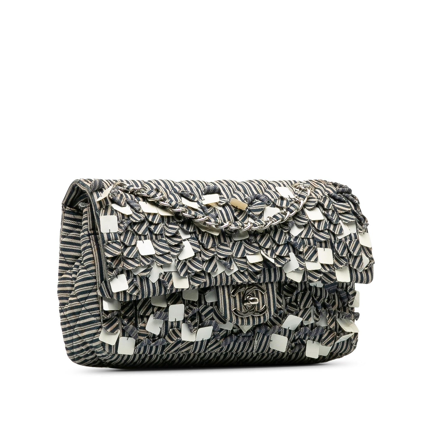 Chanel Medium Cotton Striped Double Flap (SHG-TDyWsX)
