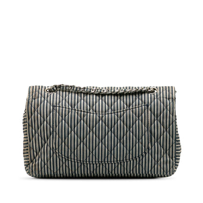 Chanel Medium Cotton Striped Double Flap (SHG-H6a1oN)
