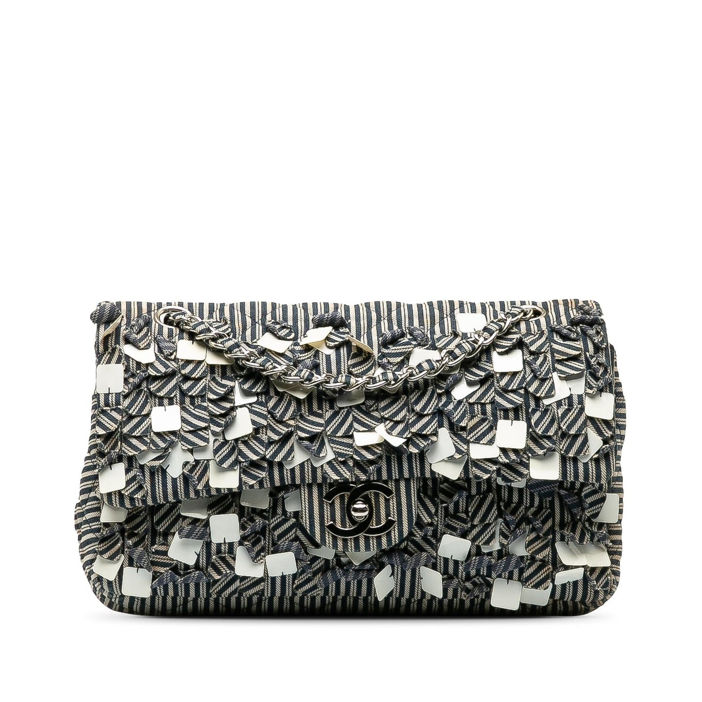 Chanel Medium Cotton Striped Double Flap (SHG-H6a1oN)