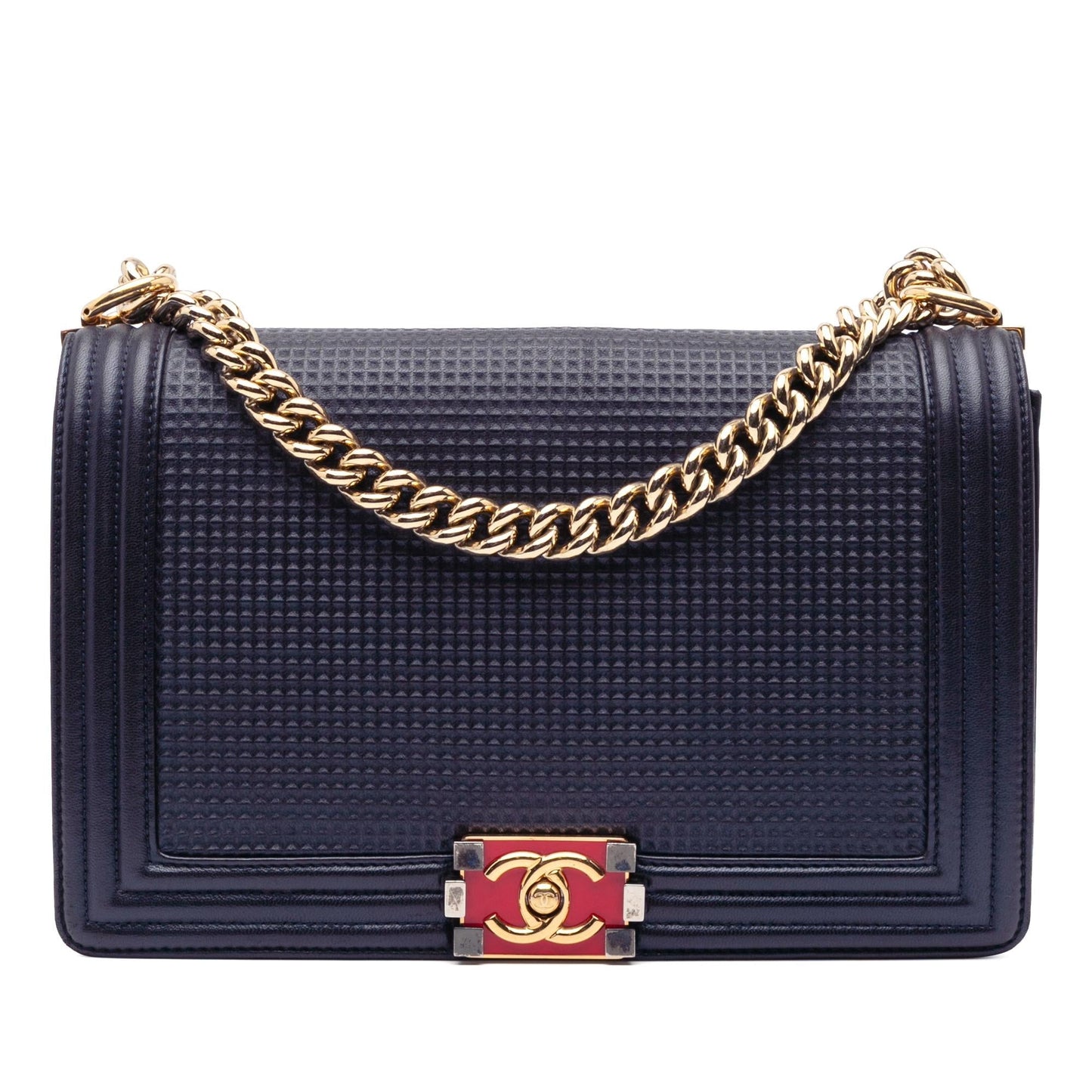 Chanel Medium Lambskin Embossed Cube Boy Flap