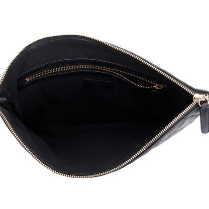 Chanel Medium Quilted Black Lambskin Leather O-Case Clutch