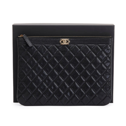 Chanel Medium Quilted Caviar Leather Boy O-Case Clutch
