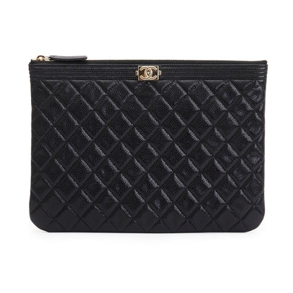 Chanel Medium Quilted Caviar Leather Boy O-Case Clutch