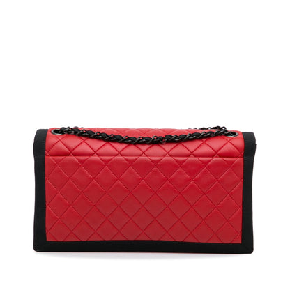 Chanel Medium Quilted Lambskin Grosgrain Two Tone Flap Bag