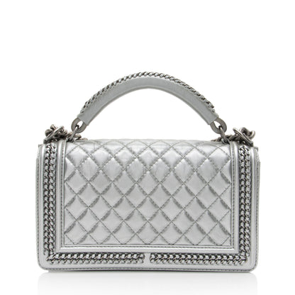 Chanel Metallic Aged Calfskin Chain Top Handle Medium Boy Bag (SHF-RO5g92)