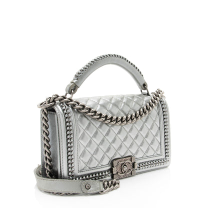 Chanel Metallic Aged Calfskin Chain Top Handle Medium Boy Bag (SHF-RO5g92)