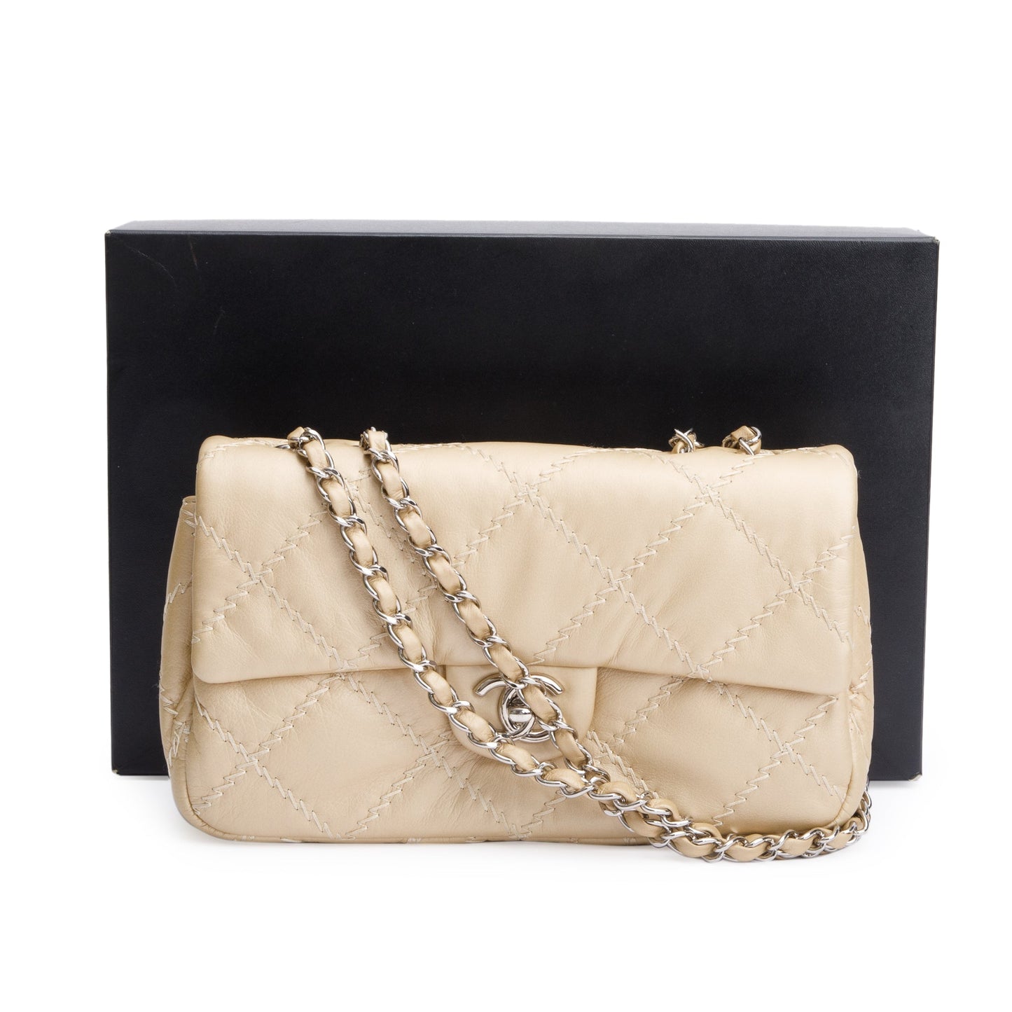 Chanel Metallic Beige Ultimate Stitch Calfskin Leather Flap Bag