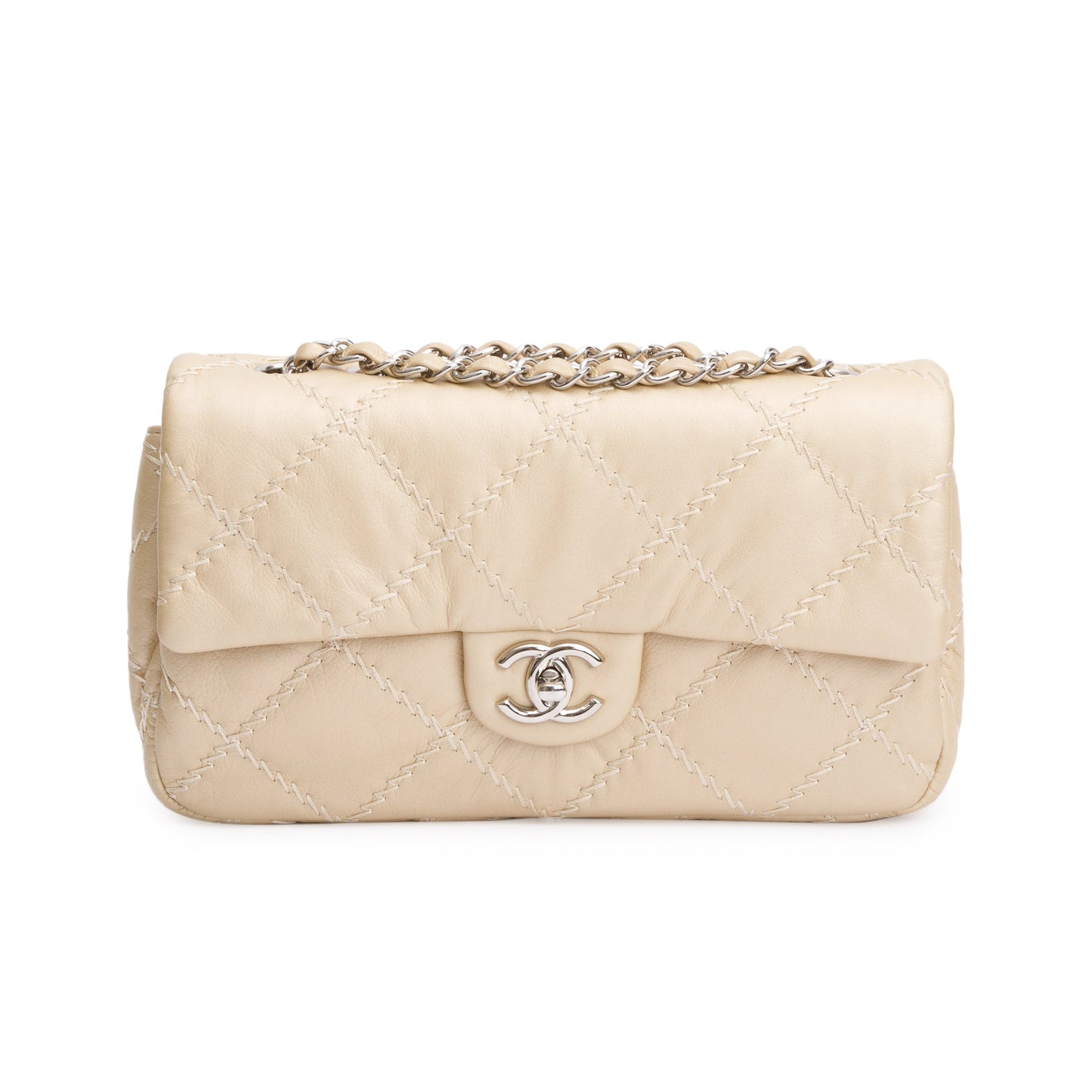 Chanel Metallic Beige Ultimate Stitch Calfskin Leather Flap Bag