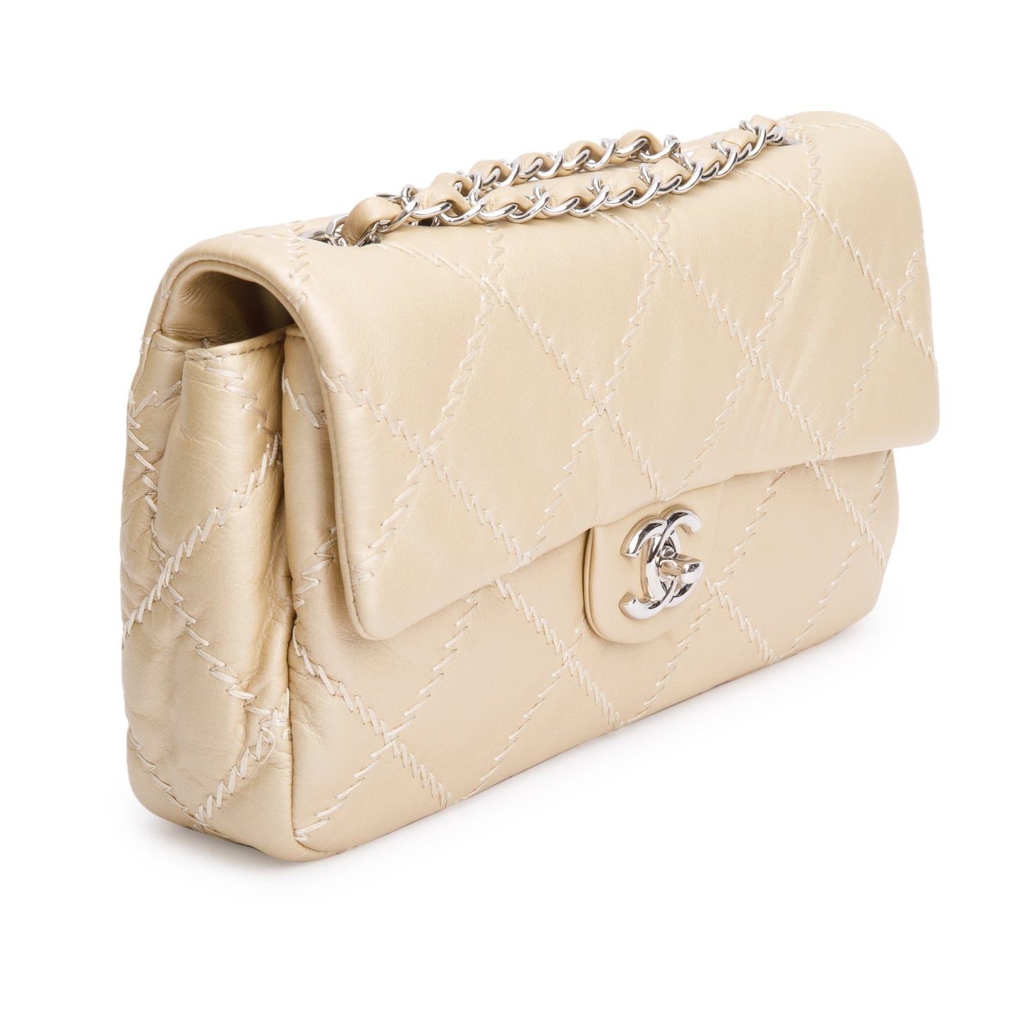 Chanel Metallic Beige Ultimate Stitch Calfskin Leather Flap Bag