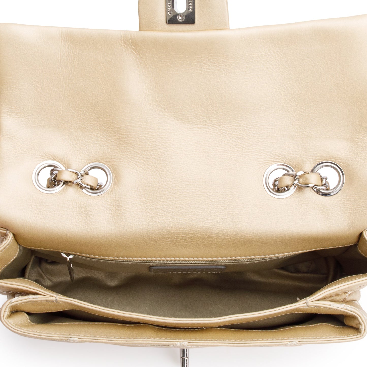 Chanel Metallic Beige Ultimate Stitch Calfskin Leather Flap Bag