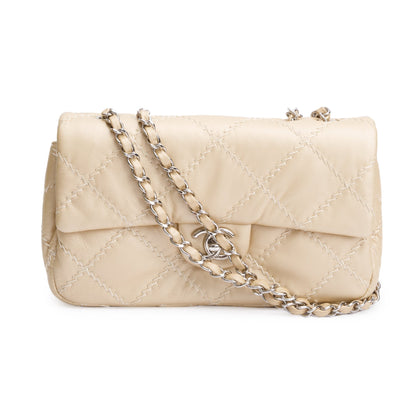 Chanel Metallic Beige Ultimate Stitch Calfskin Leather Flap Bag
