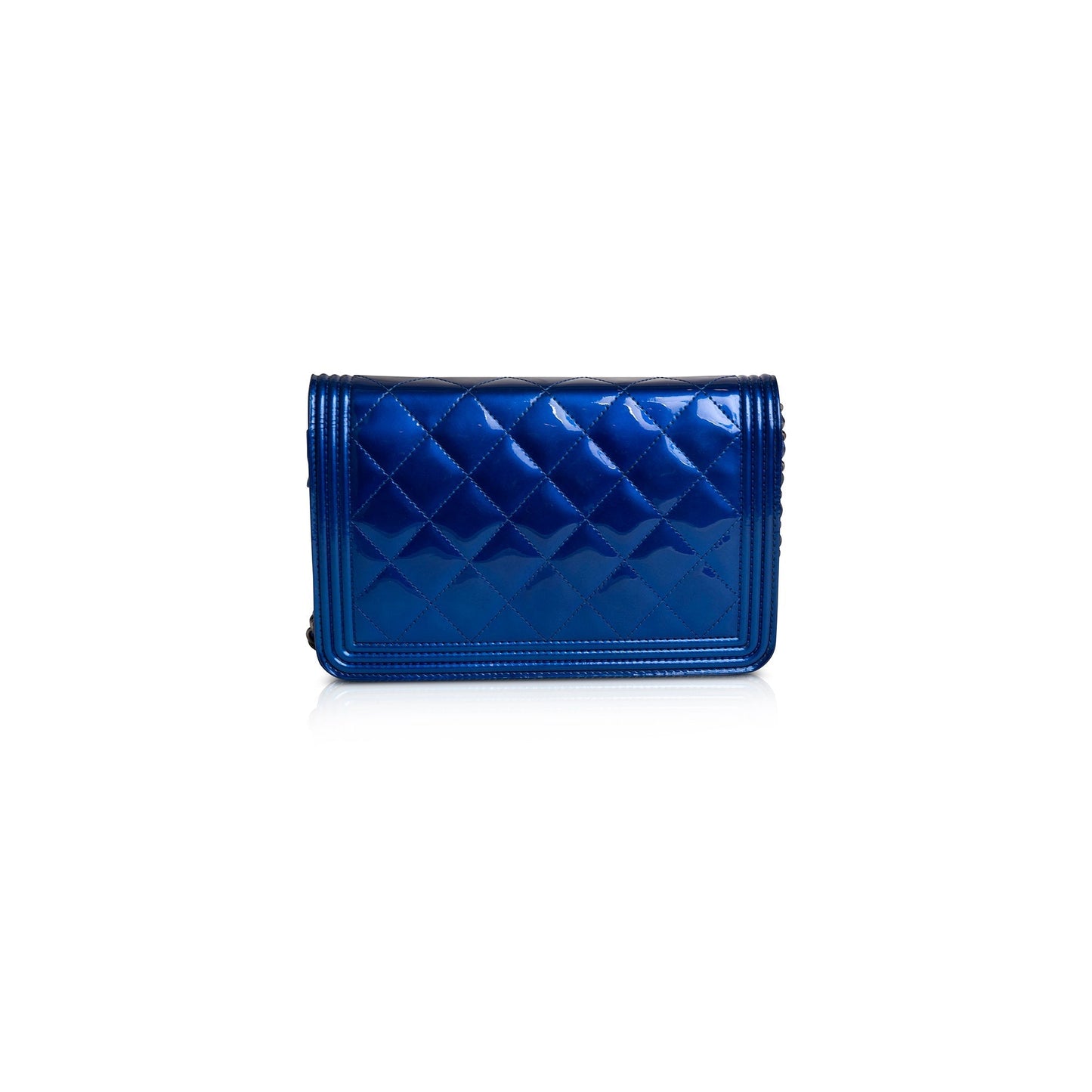 Chanel Metallic Blue Patent Leather Boy Wallet on Chain