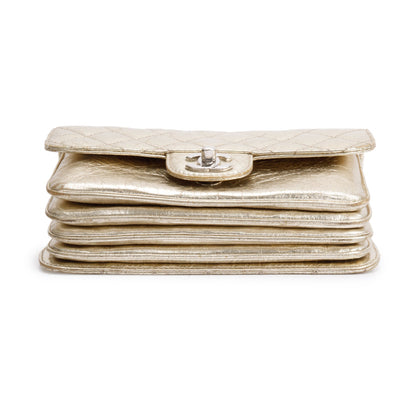 Chanel Metallic Gold Calfskin Leather Small Clams Pocket Flap Bag