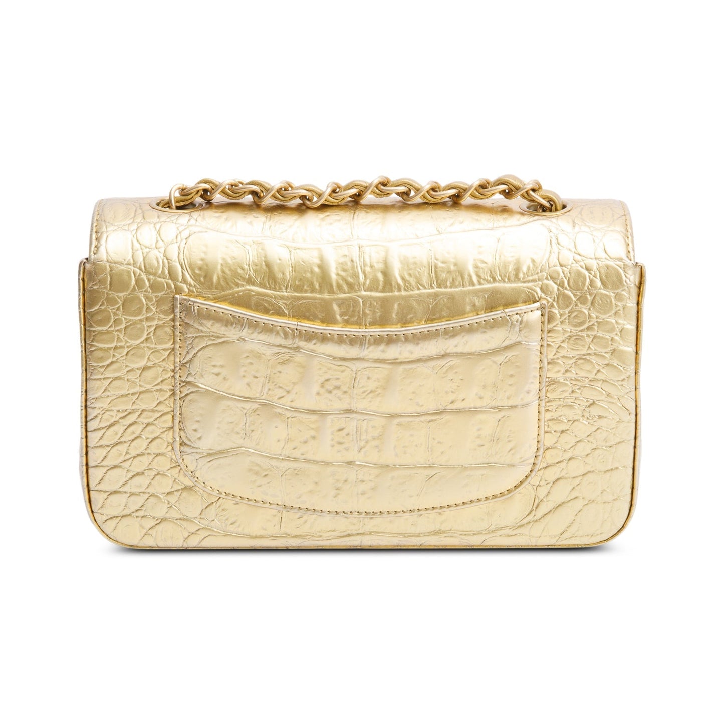 Chanel Metallic Gold Crocodile Embossed Calfskin Leather Classic Mini Rectangular Flap Bag
