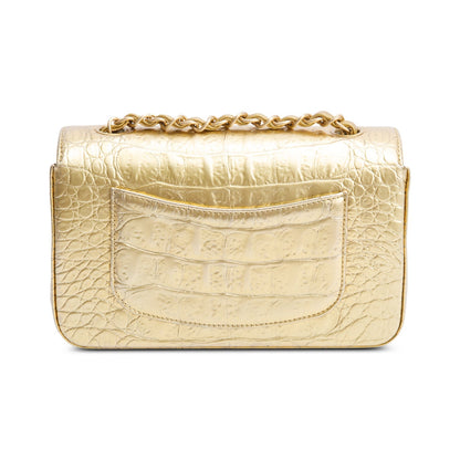 Chanel Metallic Gold Crocodile Embossed Calfskin Leather Classic Mini Rectangular Flap Bag
