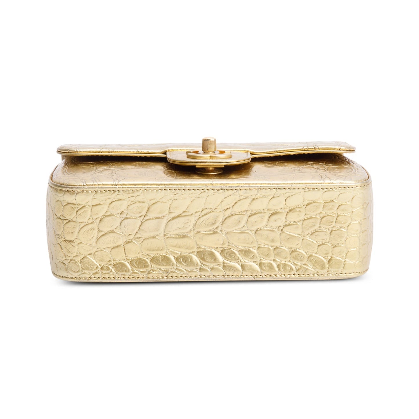 Chanel Metallic Gold Crocodile Embossed Calfskin Leather Classic Mini Rectangular Flap Bag