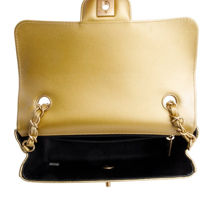 Chanel Metallic Gold Crocodile Embossed Calfskin Leather Classic Mini Rectangular Flap Bag