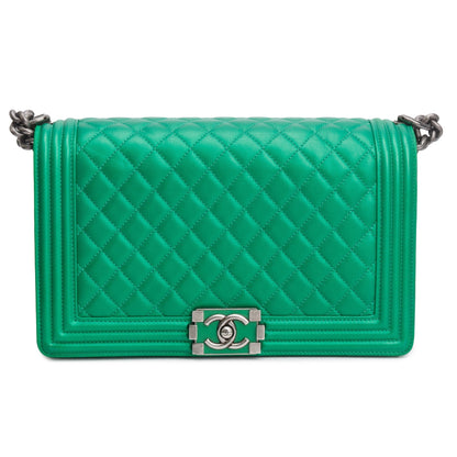 Chanel Metallic Green Quilted Calfskin Leather New Medium Boy Bag
