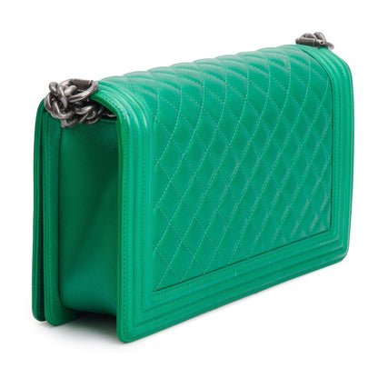 Chanel Metallic Green Quilted Calfskin Leather New Medium Boy Bag