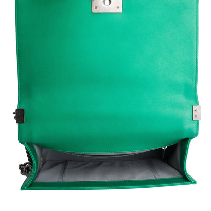 Chanel Metallic Green Quilted Calfskin Leather New Medium Boy Bag