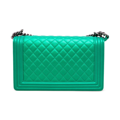 CHANEL BOY RARE MEDIUM METALLIC CALFSKIN NEON BRIGHT GREEN  BAG