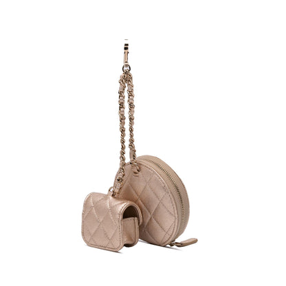 Chanel Metallic Lambskin Round Clip On Coin Purse and AirPods Case
