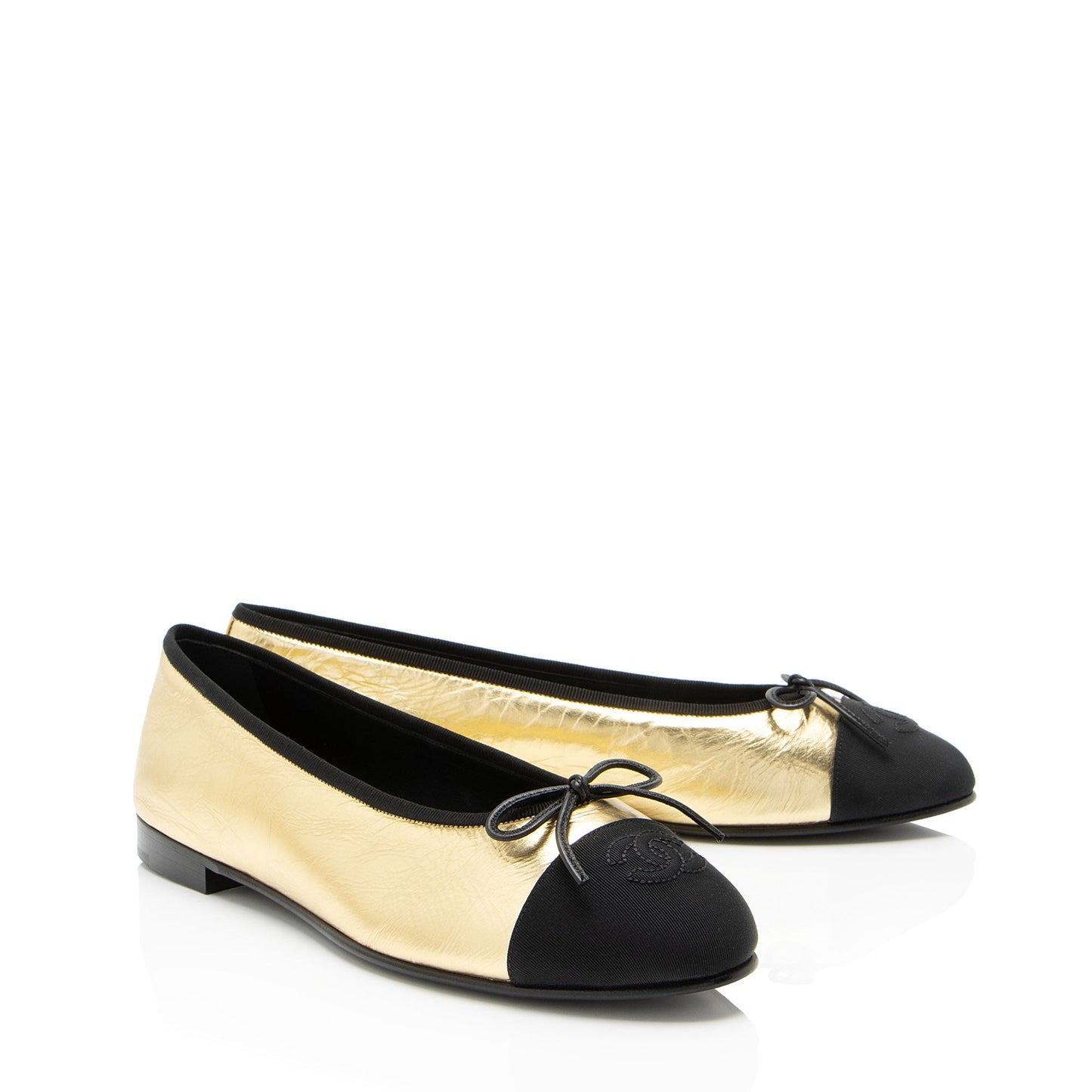 Chanel Metallic Leather CC Cap Toe Ballet Flats - Size 10.5 / 40.5