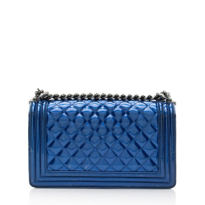 Chanel Metallic Patent Leather Old Medium Boy Bag