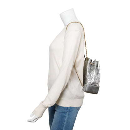 Chanel Metallic Silver Aged Calfskin Leather Small Gabrielle Backpack