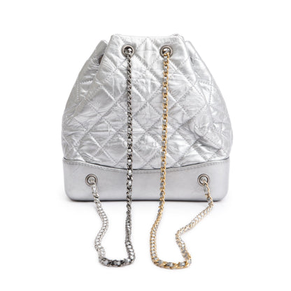 Chanel Metallic Silver Aged Calfskin Leather Small Gabrielle Backpack