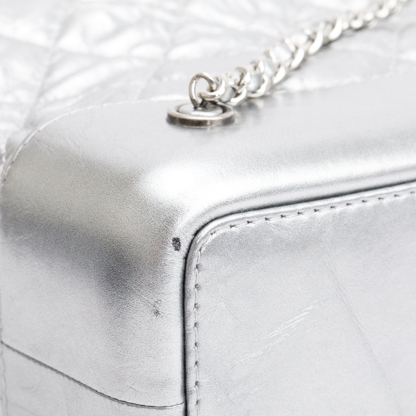 Chanel Metallic Silver Aged Calfskin Leather Small Gabrielle Backpack