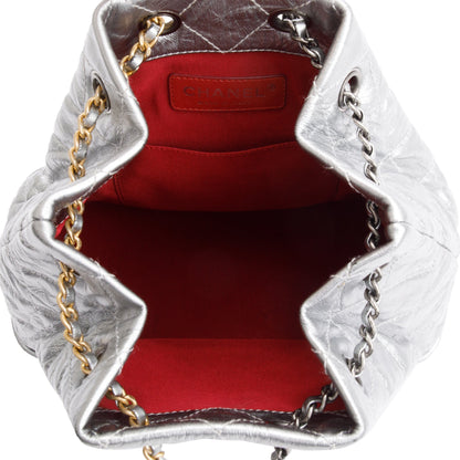 Chanel Metallic Silver Aged Calfskin Leather Small Gabrielle Backpack