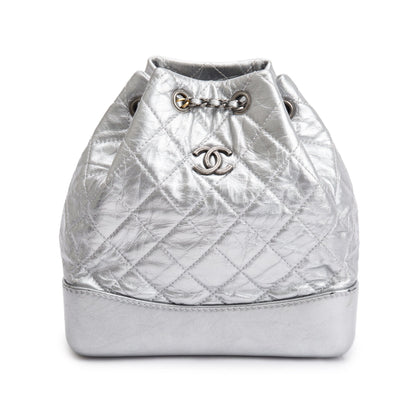Chanel Metallic Silver Aged Calfskin Leather Small Gabrielle Backpack