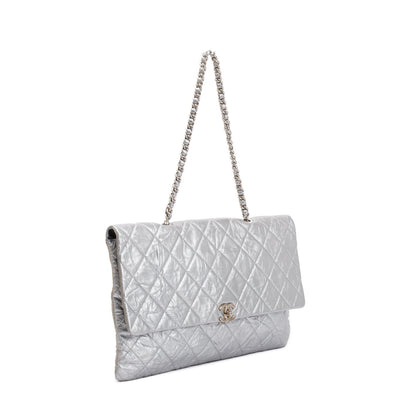 Chanel Metallic Silver Crumpled Calfskin Leather Big Bang Large Flap Bag