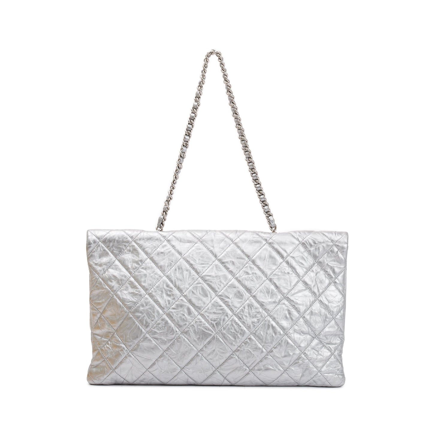 Chanel Metallic Silver Crumpled Calfskin Leather Big Bang Large Flap Bag