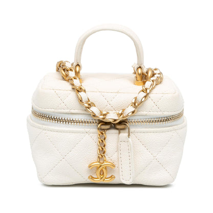 Chanel Mini Caviar Chain Zip Around Vanity Case (SHG-D8x2OZ)